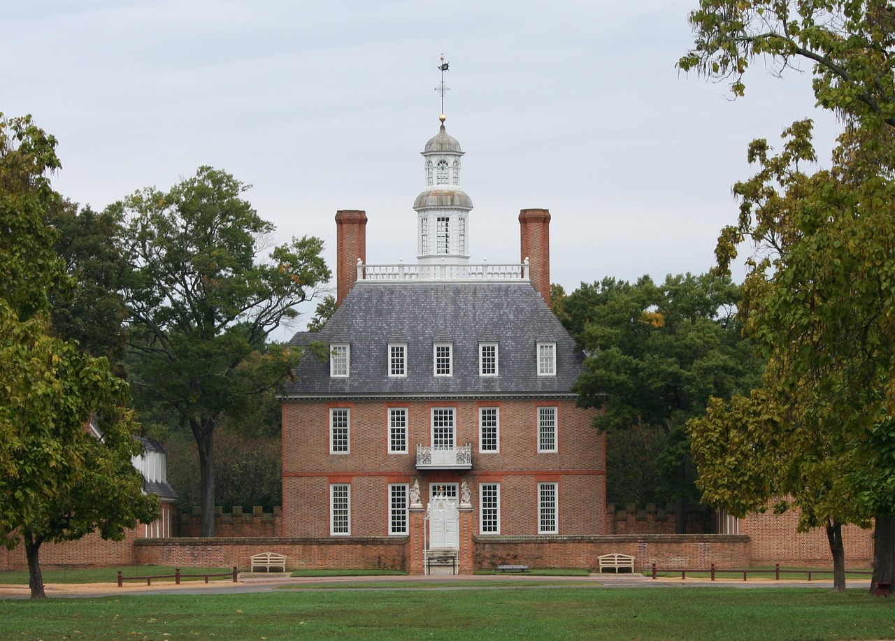 The Governor's Palace building in Colonial Williamsburg, Virginia.