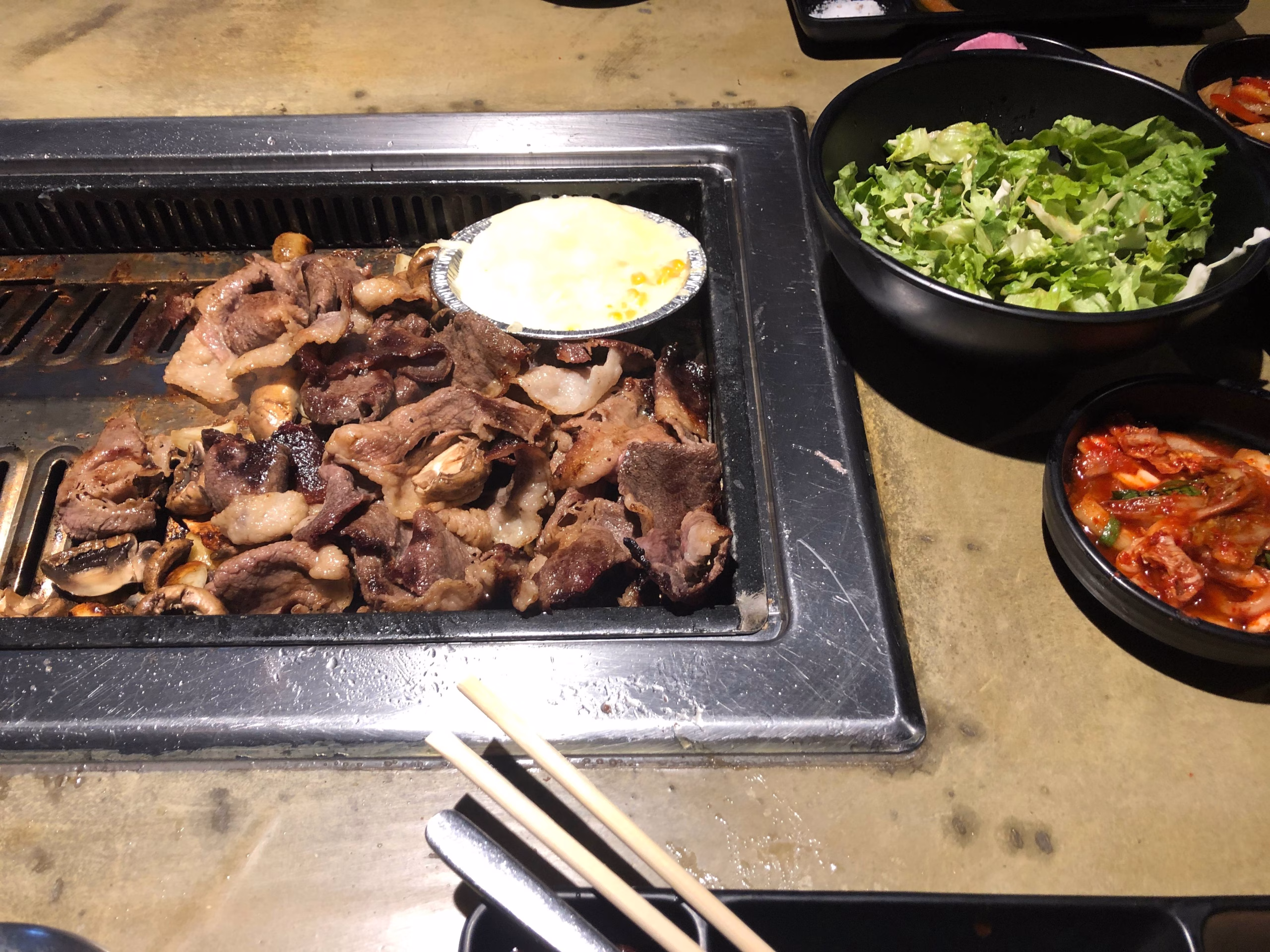 Meat on a grill.