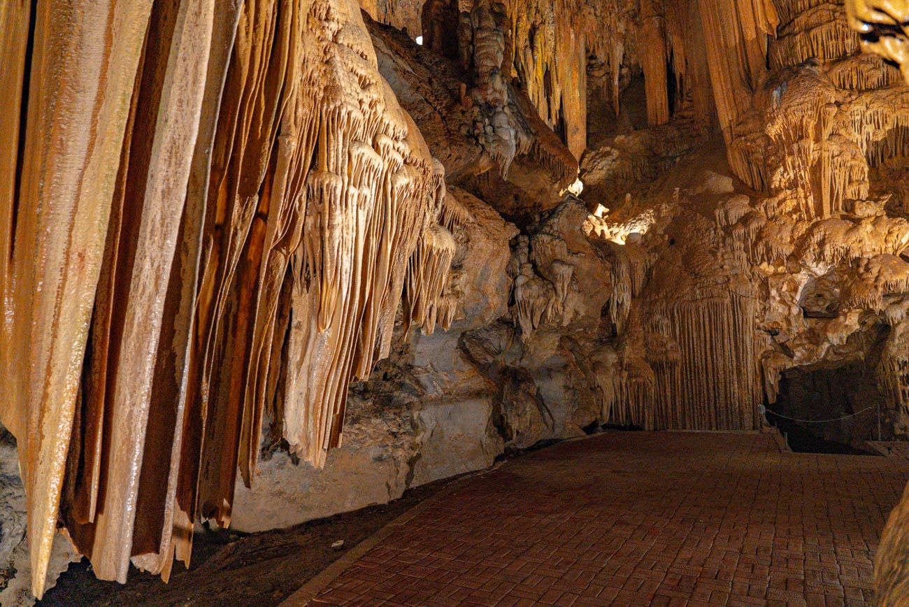 Paved walkways in Luray Caverns in Virginia.