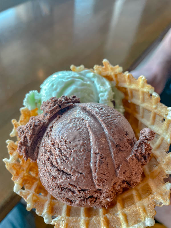 ice cream in a waffle cone