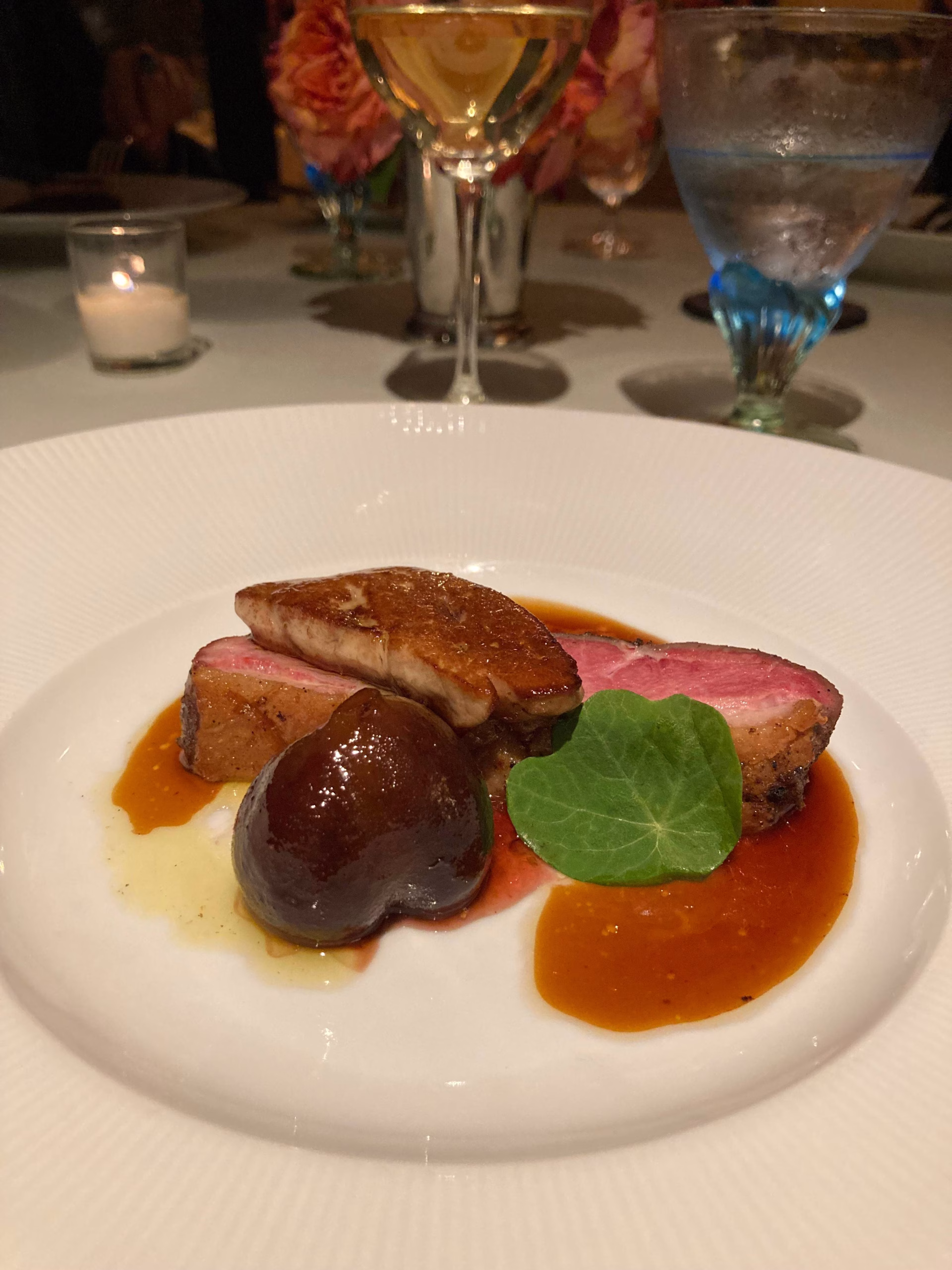 Duck with foi gras on top at The Inn at Little Washington.
