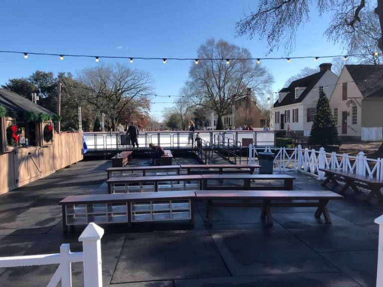 ice skating rink on merchant's square in colonial williamsburg