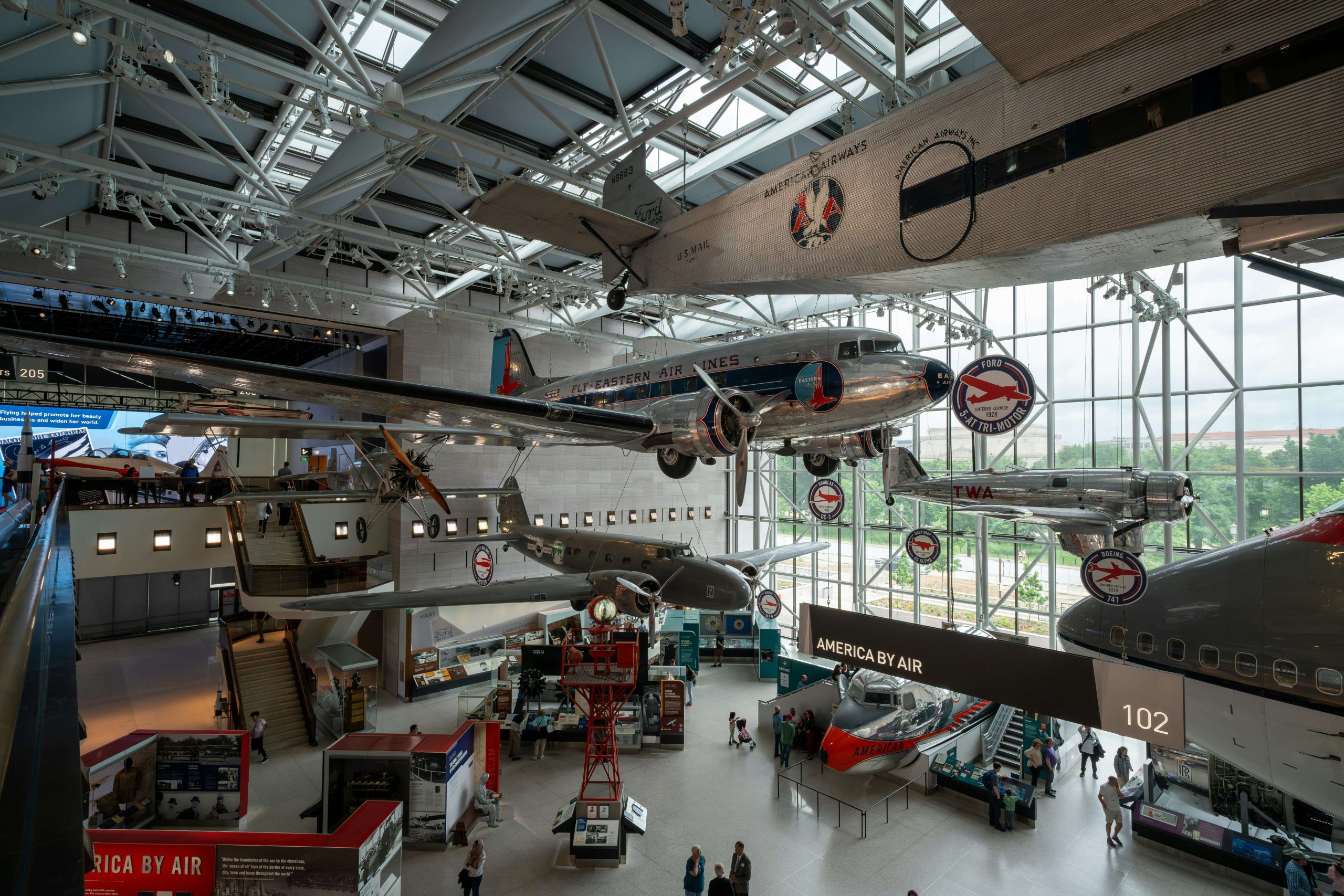 Airplane displays inside a national air and space museum in Washington DC.