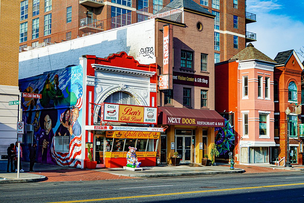 Shops and restaurants at U Street Corridor in Washington DC.