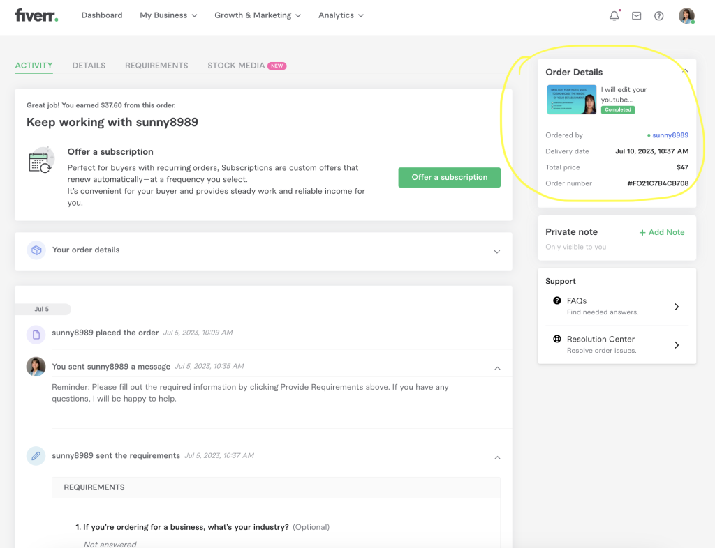 screenshot of fiverr earnings in 2023