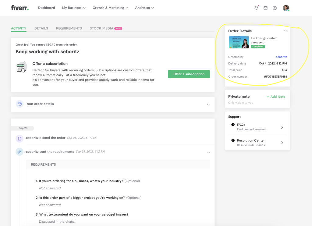 screenshot of fiverr earnings in 2023