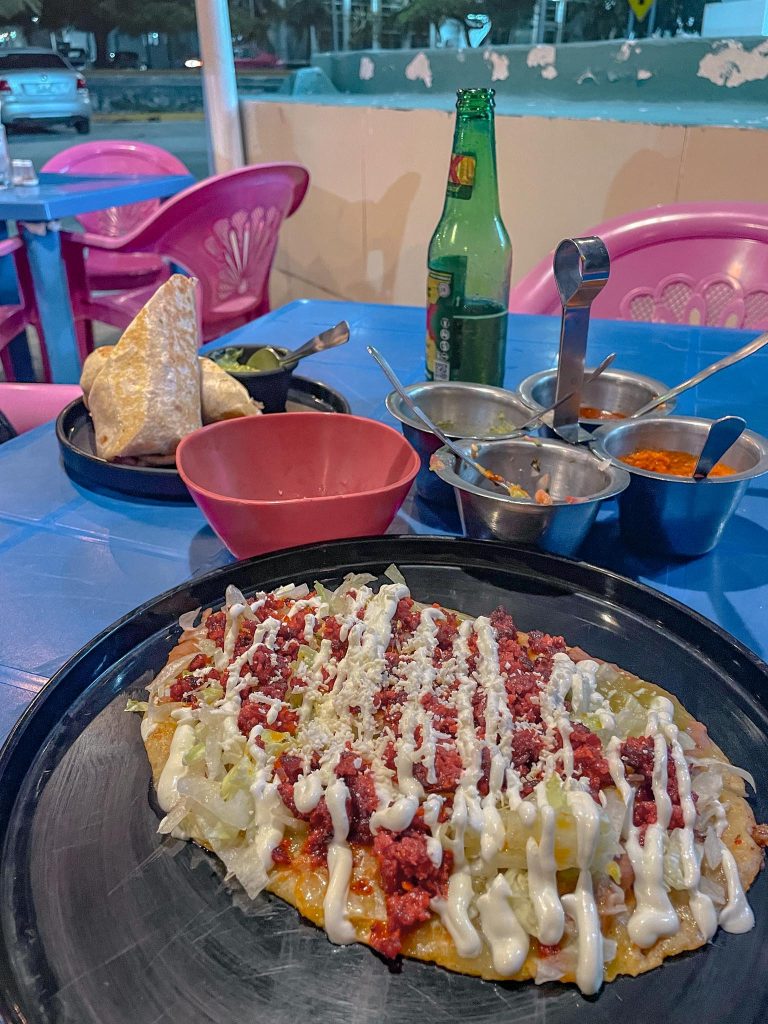 mexican dinner of burritos and chips in mexico