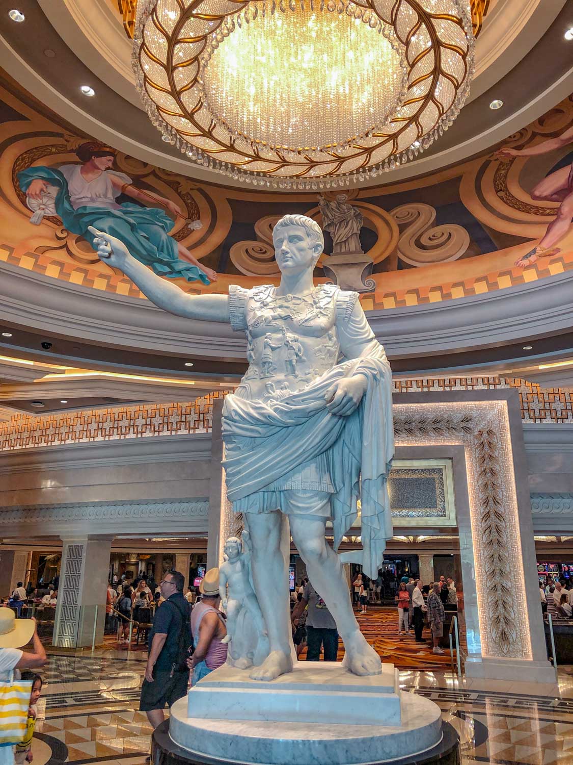 A statue of an ancient Greek god inside a hotel in Las Vegas.