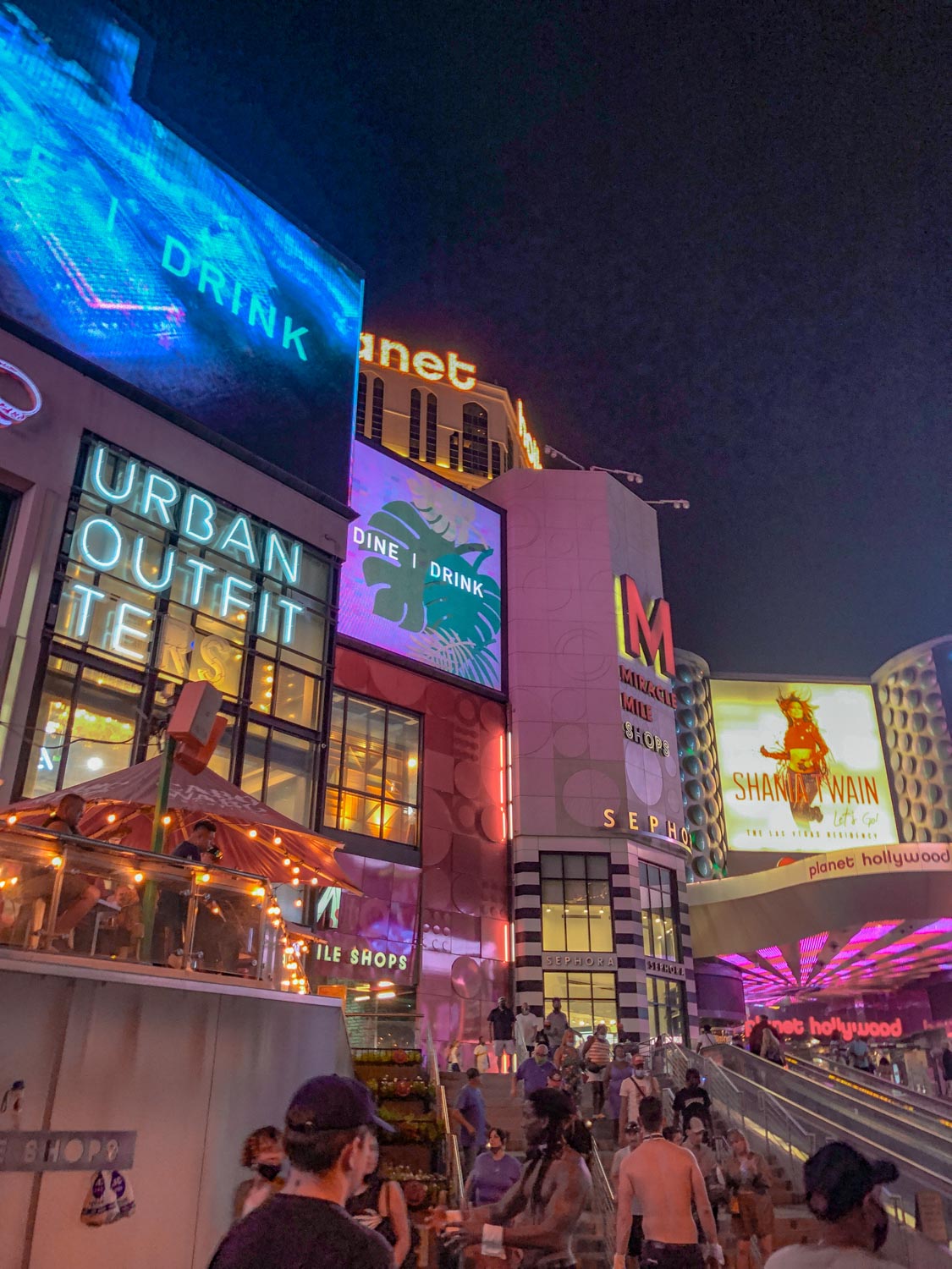People walking at the Miracle Mile Shops in Las Vegas.