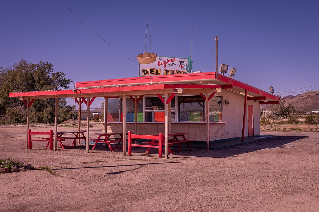 The original Del Taco shop with tables.