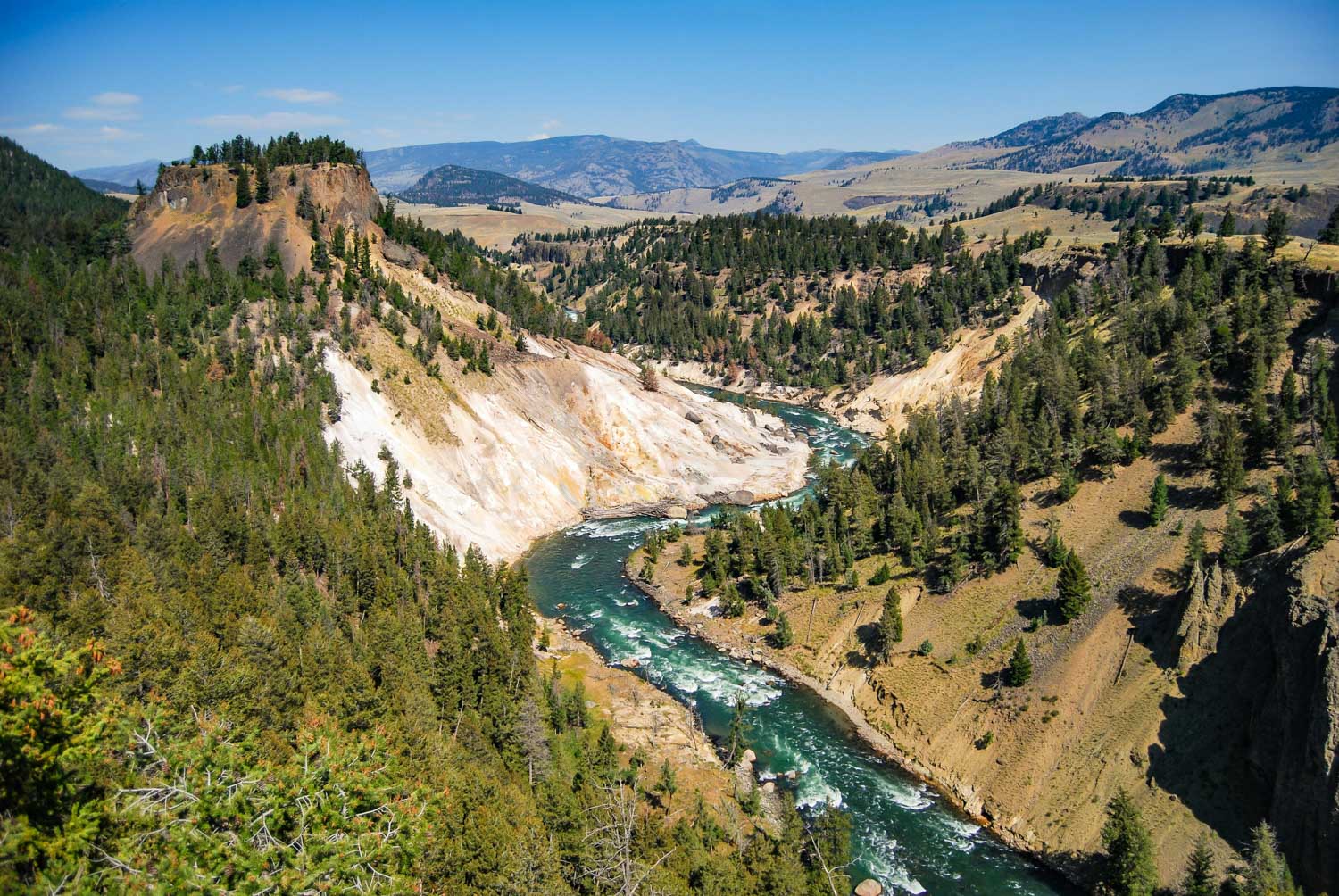 A river sandwiched by mountains with trees.