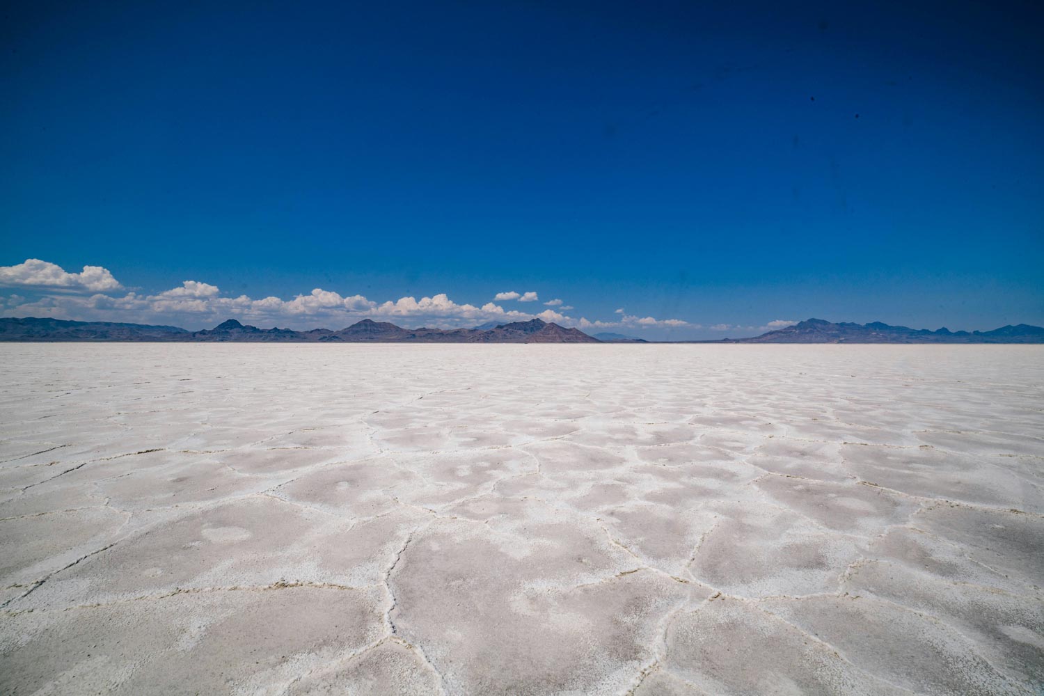Salt flats under blue skies.