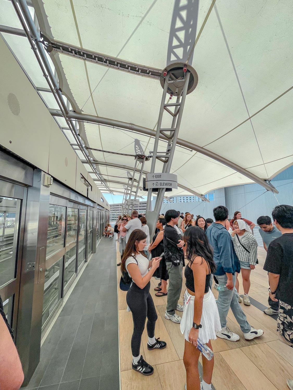 People waiting for the Aira Tram in Las Vegas.