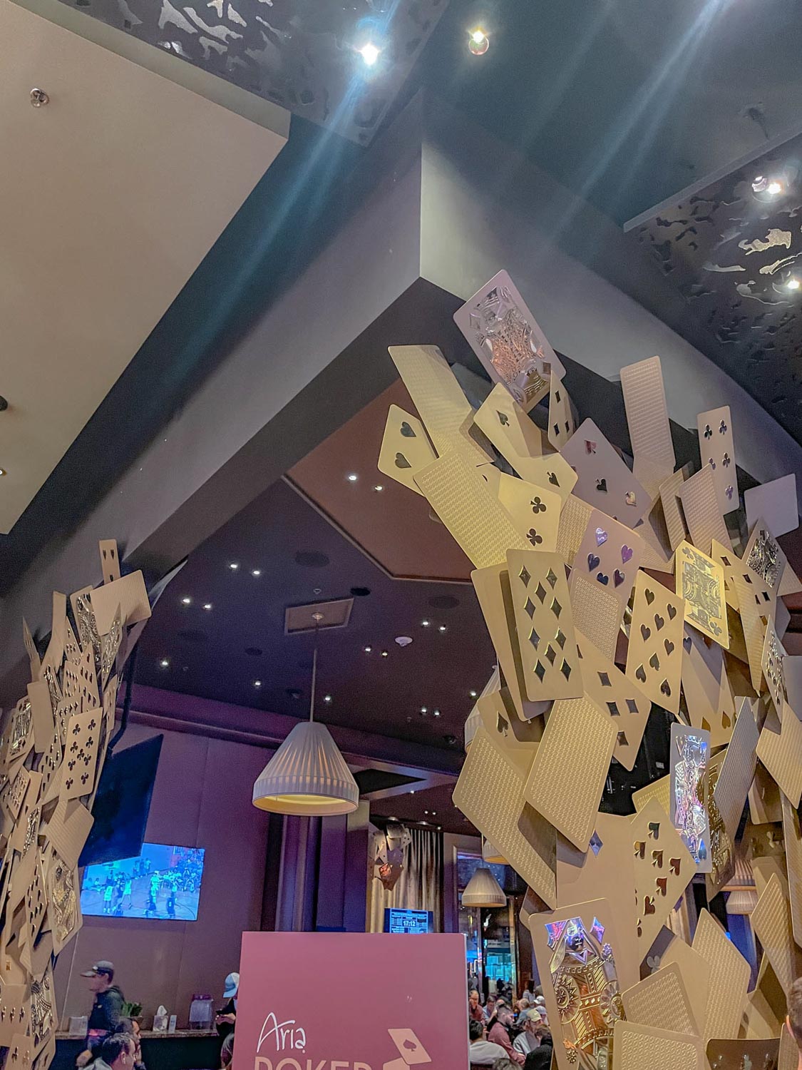 Playing cards shaped art inside a poker room in a Las Vegas hotel.