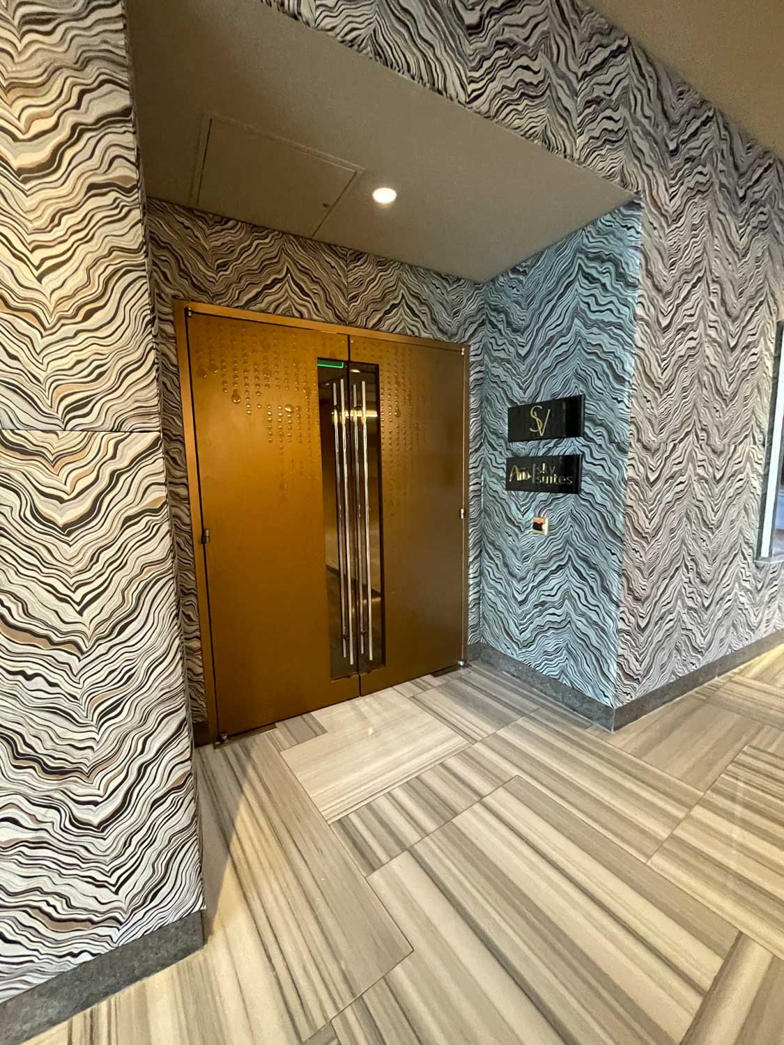 An elegant door at ARIA Sky Suites, one of the best hotels on the Las Vegas Strip.