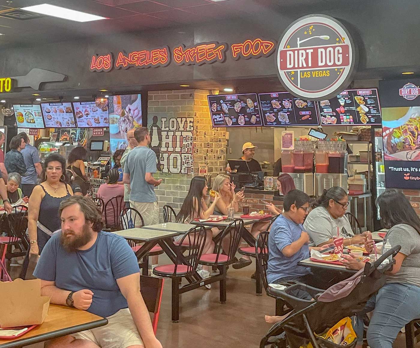 People eating at Dirt Dog restaurant in Las Vegas.