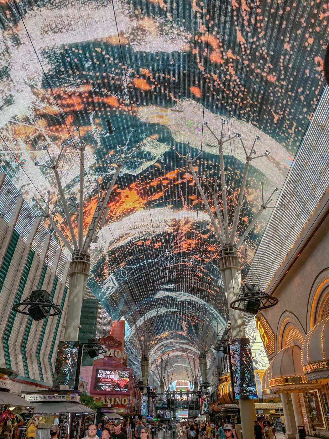 Fremont Street Experience with ceiling lights.