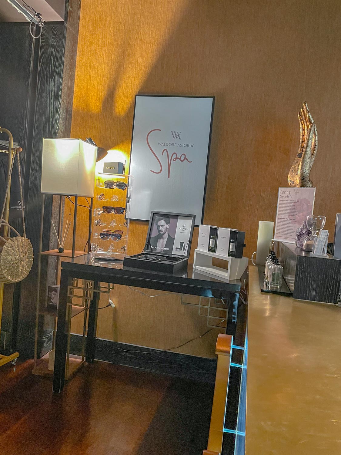 Products on display in Waldorf Astoria Las Vegas spa.