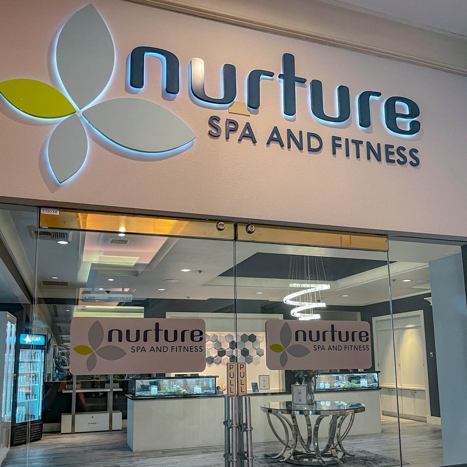 The entrance of Nurture Spa and Fitness in a hotel on the Las Vegas Strip.