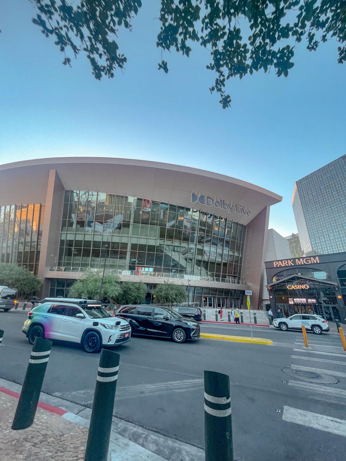 The outside of T-Mobile Arena beside the Park MGM Casino entrance building.