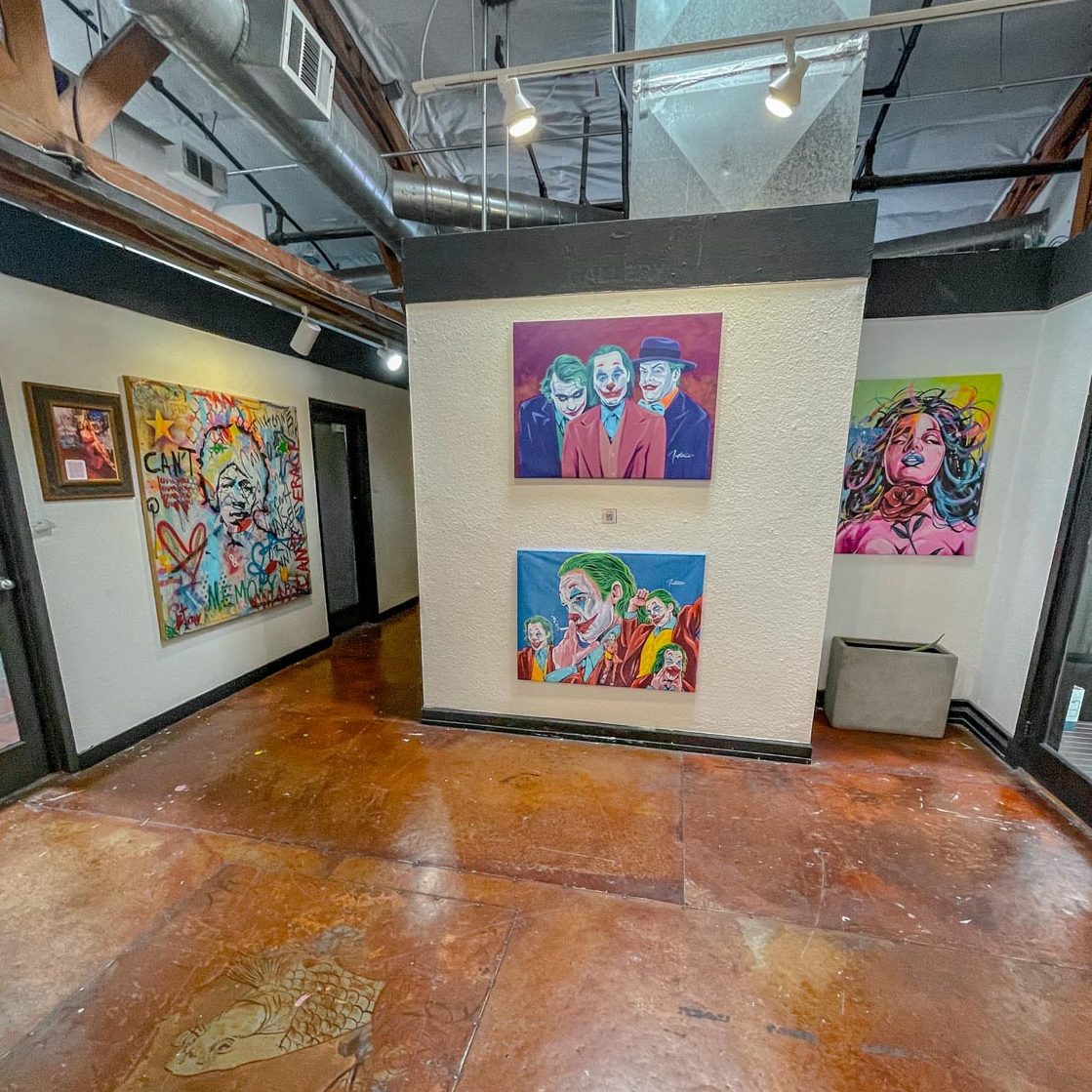 Colorful artworks inside a gallery in Las Vegas.