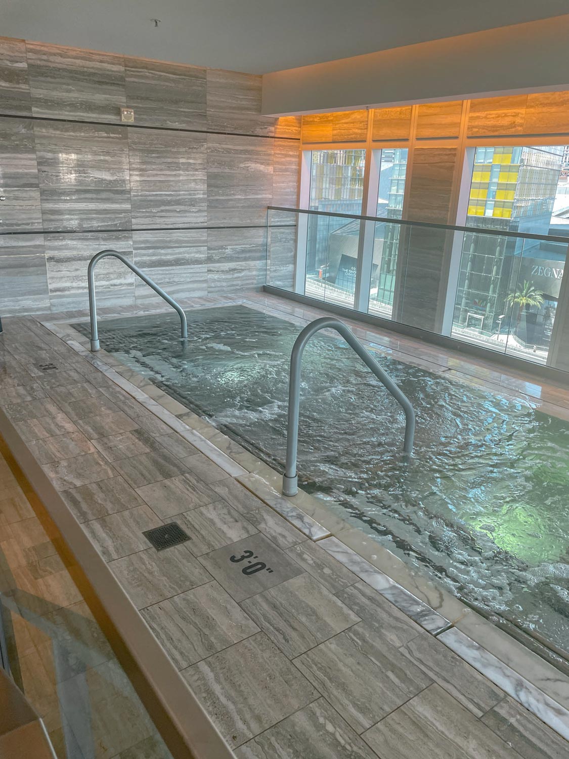 Spa with jacuzzi with a view in Waldorf Astoria Las Vegas hotel review.