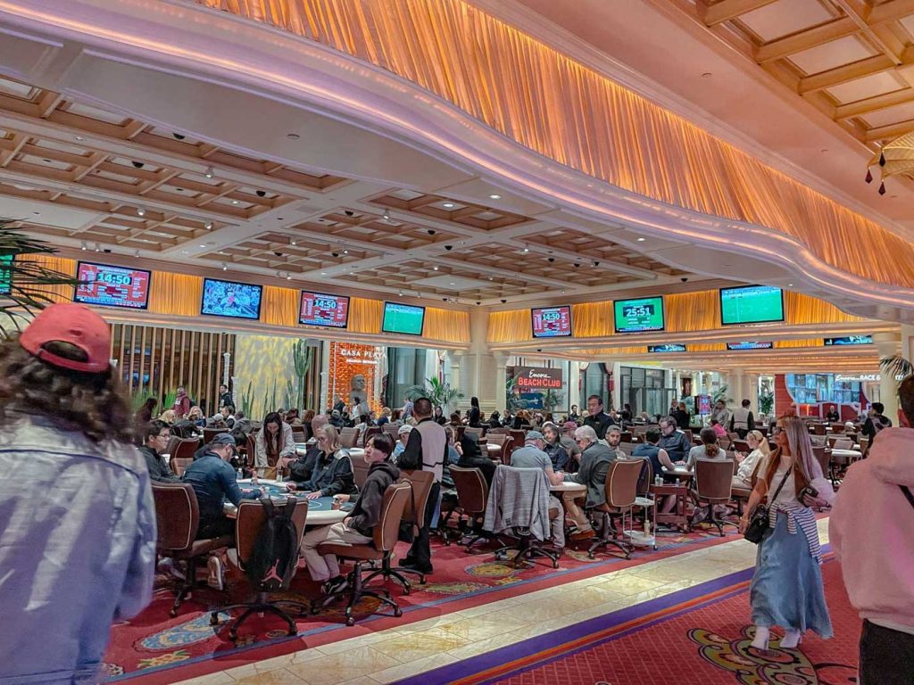 People playing in the poker room inside the Wynn Las Vegas Strip.