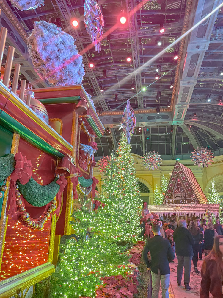 Bellagio hotel in Las Vegas with holiday decor.