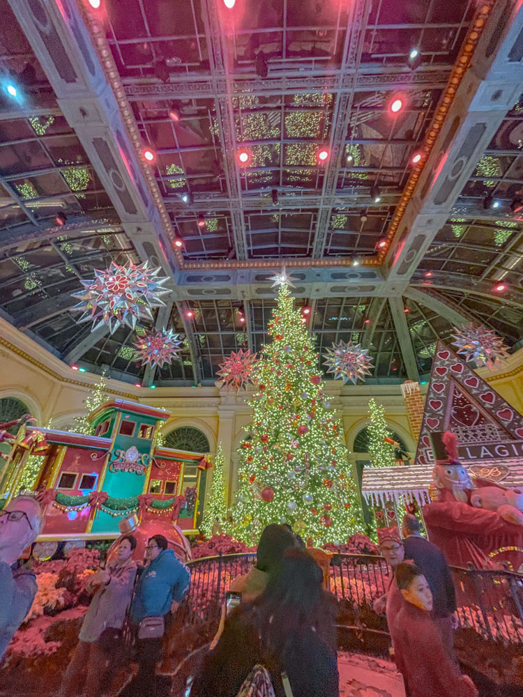 Las Vegas hotel in December with holiday decor.