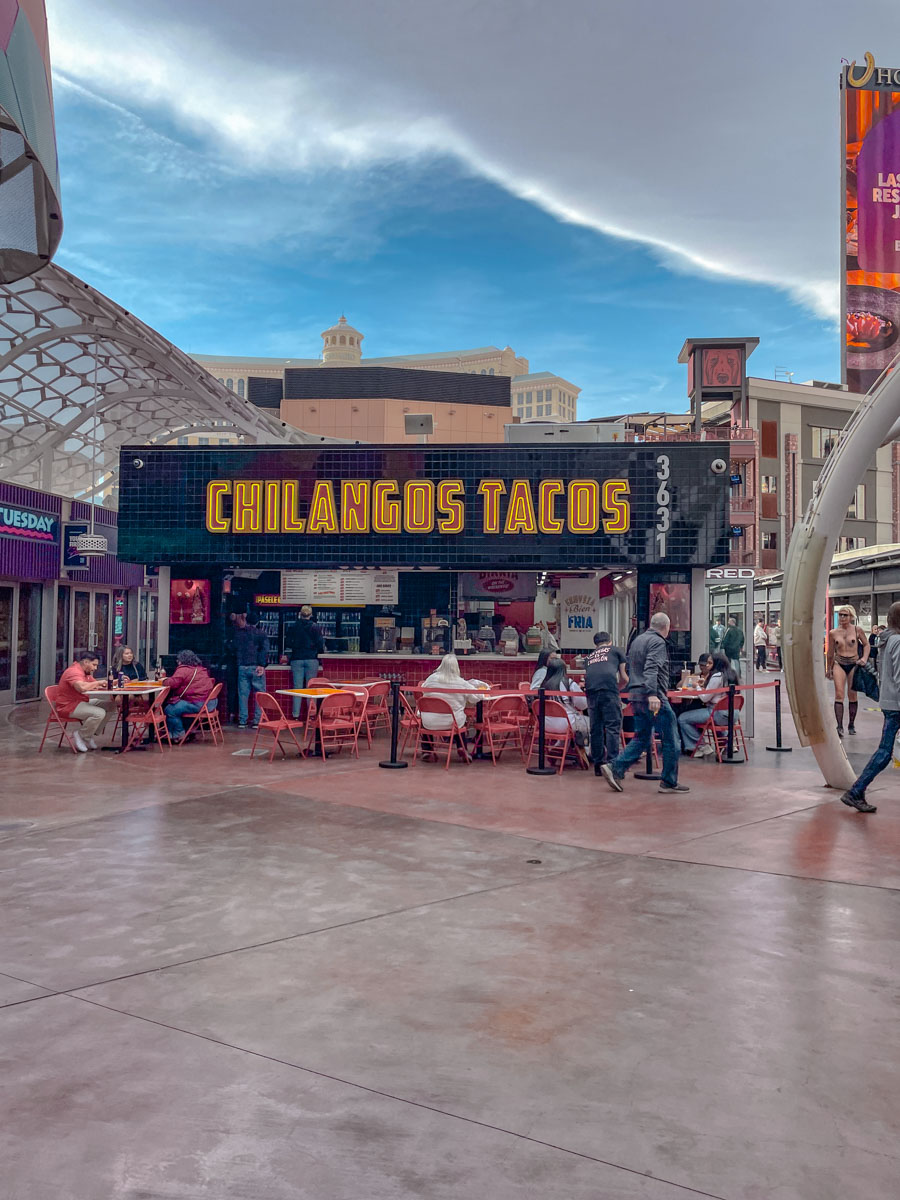 The storefront of a taco restaurant in Las Vegas.