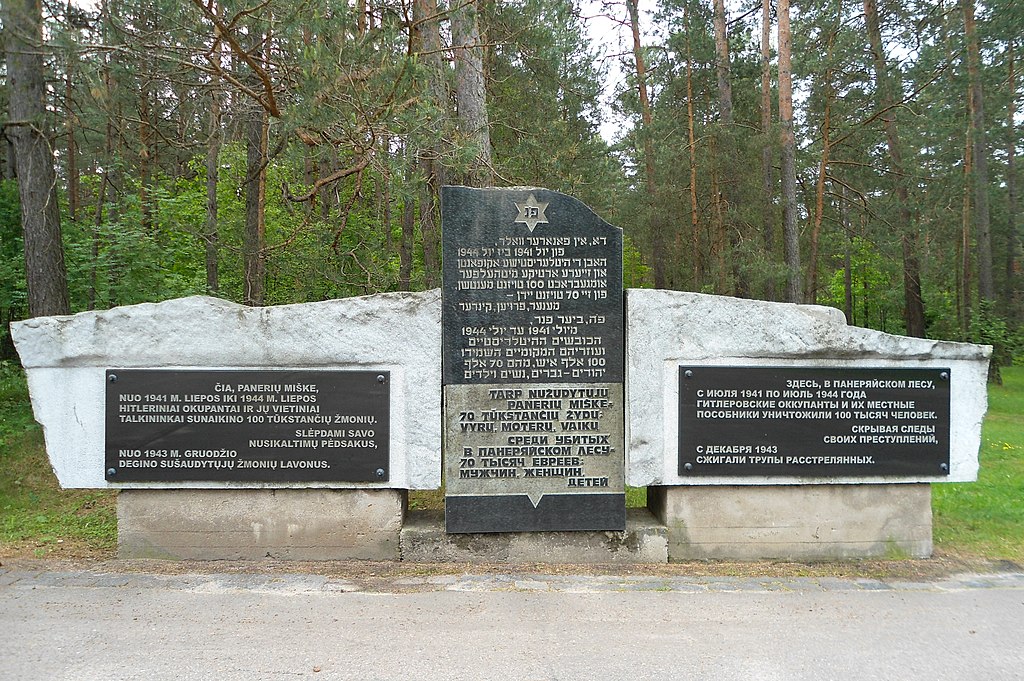 Inscriptions on a giant rock at Ponary Memorial Park in Vilnius.