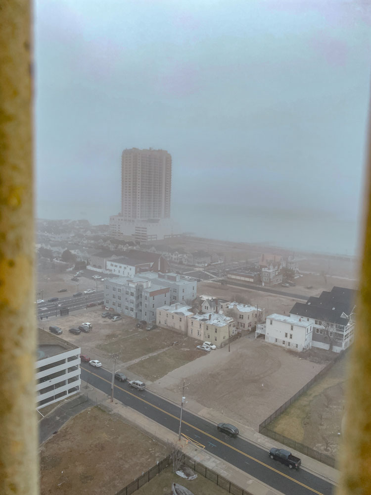 The view from a lighthouse in Atlantic City on a gloomy day.