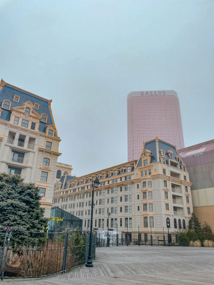 Buildings in Atlantic City on a gloomy day.