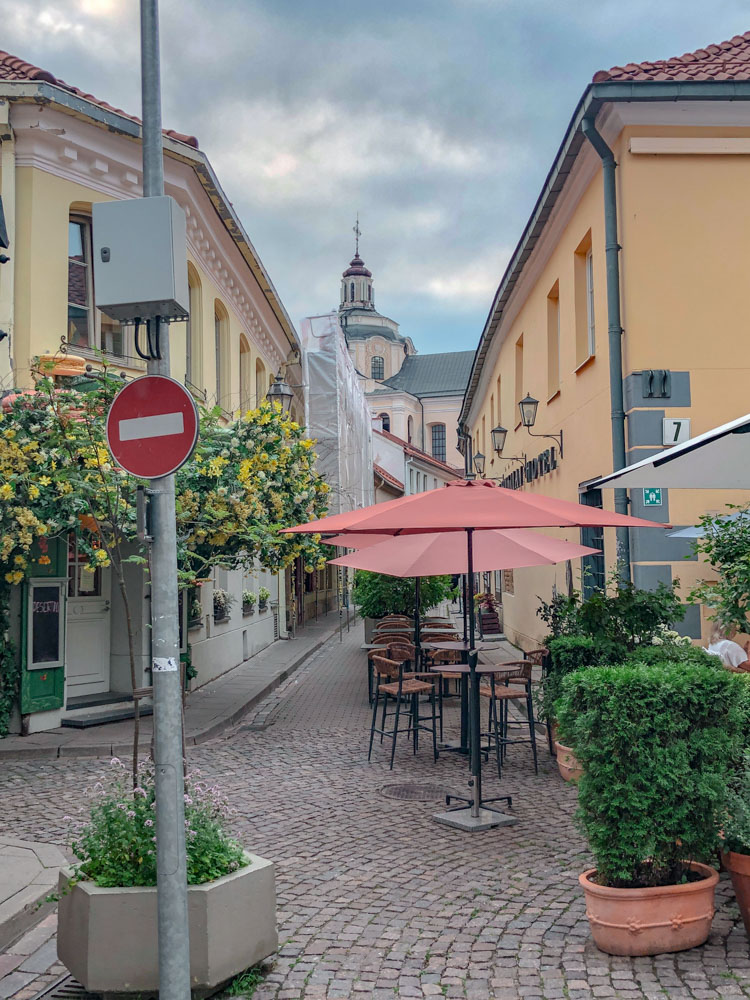 Sidewalk cafes in Vilnius, Lithuania.