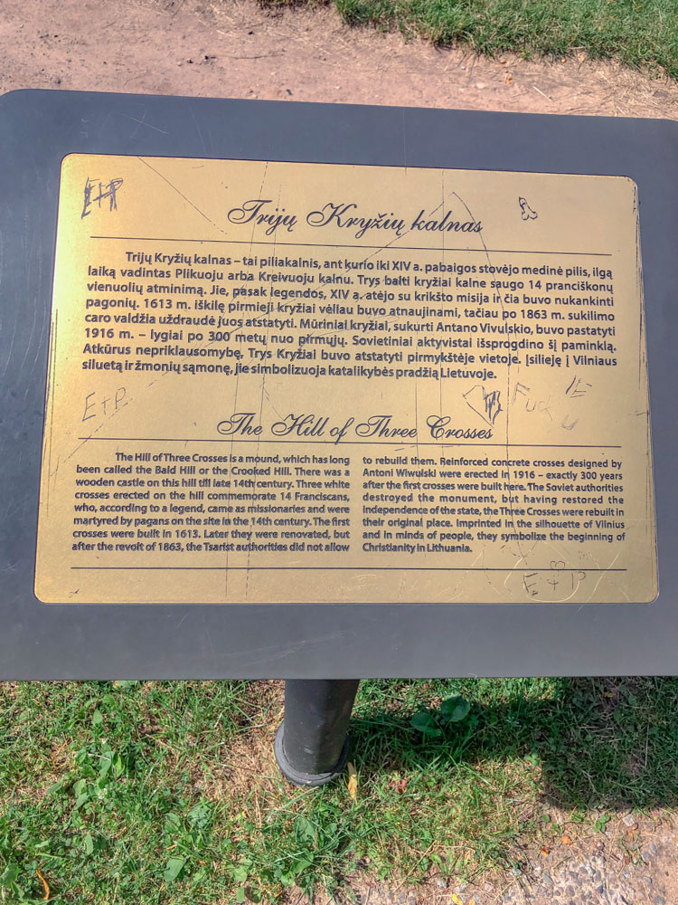 Inscriptions at the Hill of Three Crosses in Vilnius.