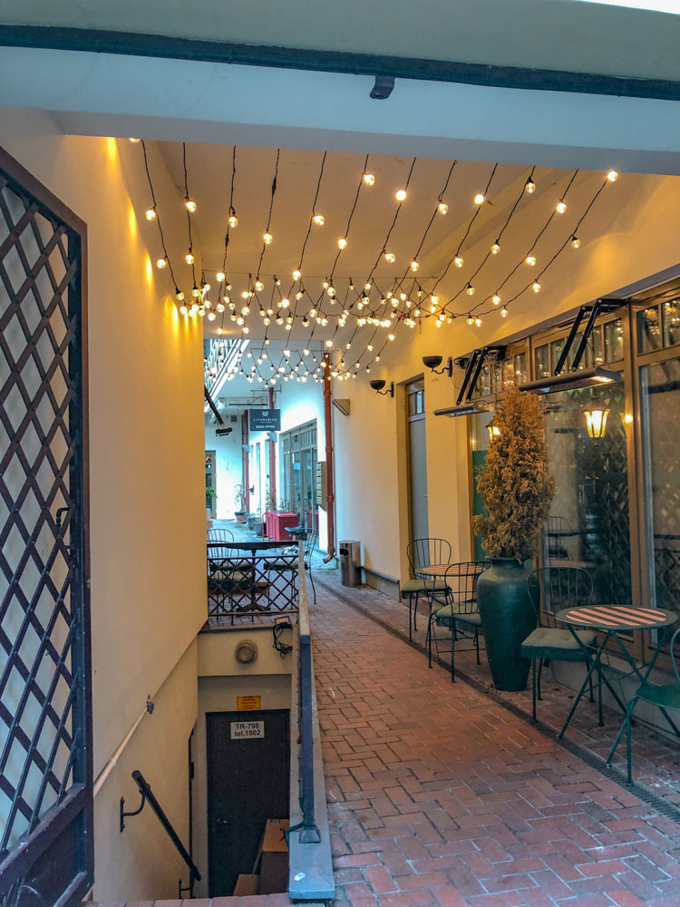 Cafes with pretty lights in Vilnius, Lithuania.