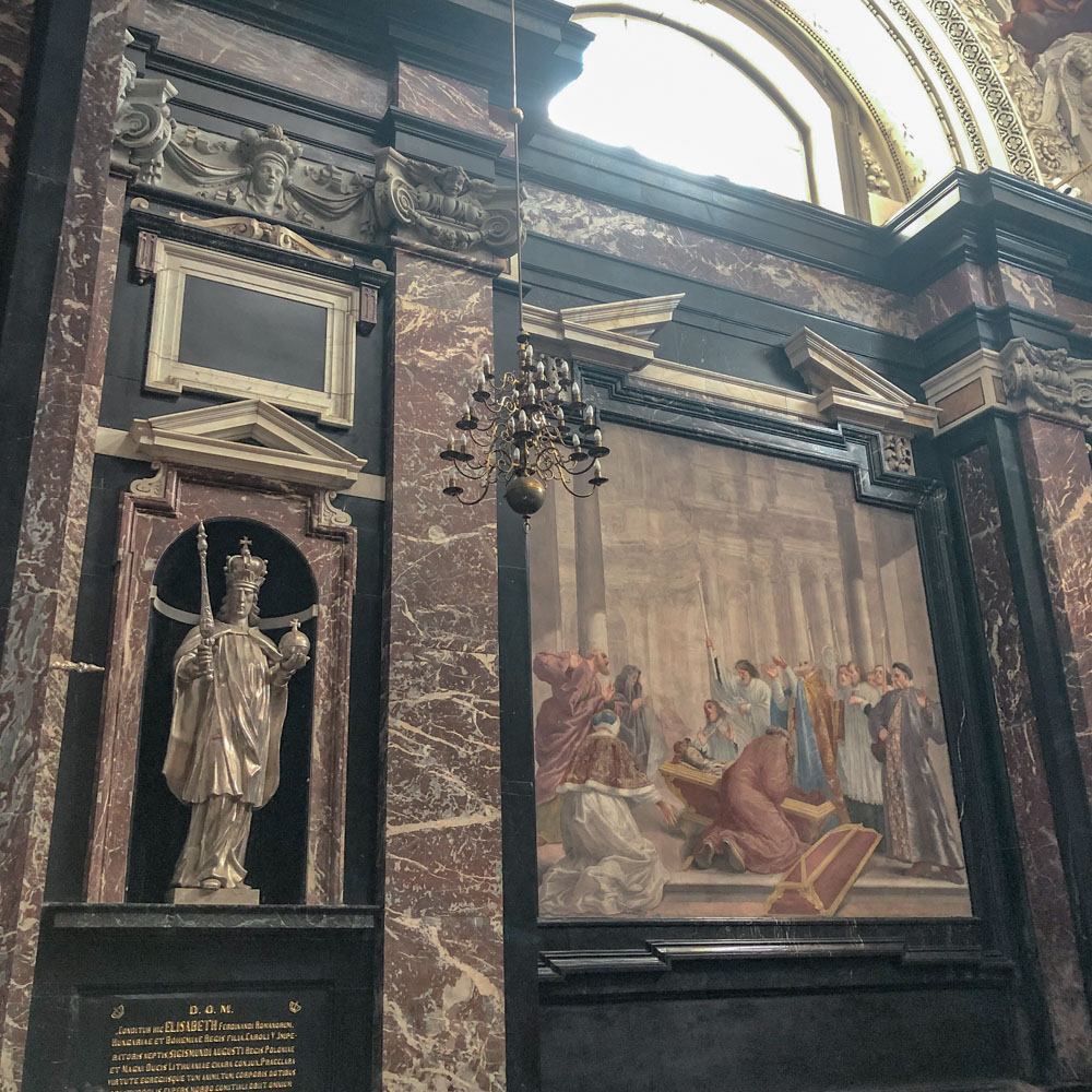 Sculptures and artworks inside Vilnius Cathedral in Vilnius, Lithuania.