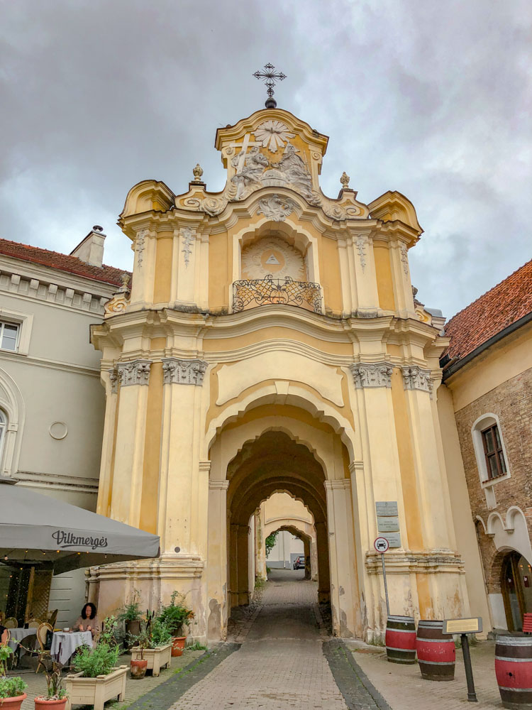 A church with yellow facade in Vilnius.
