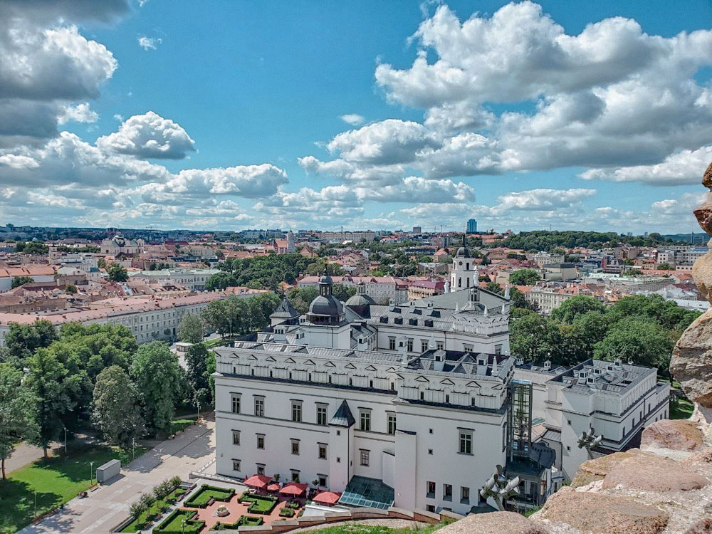 The view of Vilnius Cathedral from a viewpoint.