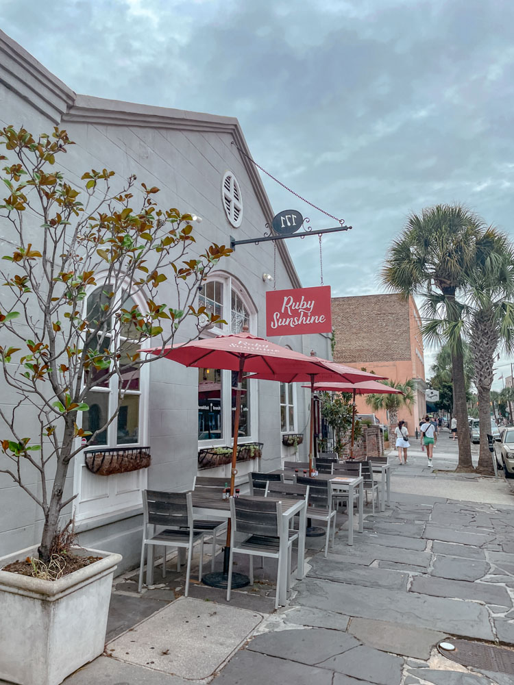 Outdoor dining area at a cafe in Charleston, South Carolina.