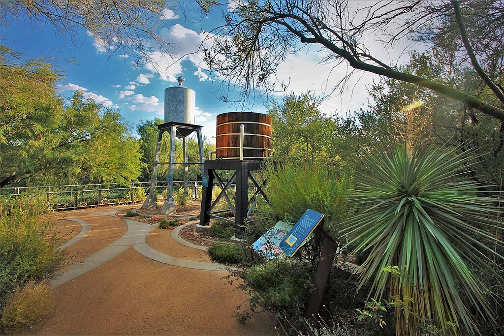 Water tanks surrounded by plants at Springs Preserve in Nevada.