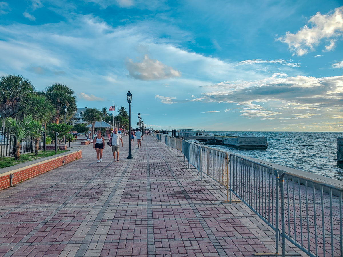 People walking on Mallory Square in Key West, Florida.