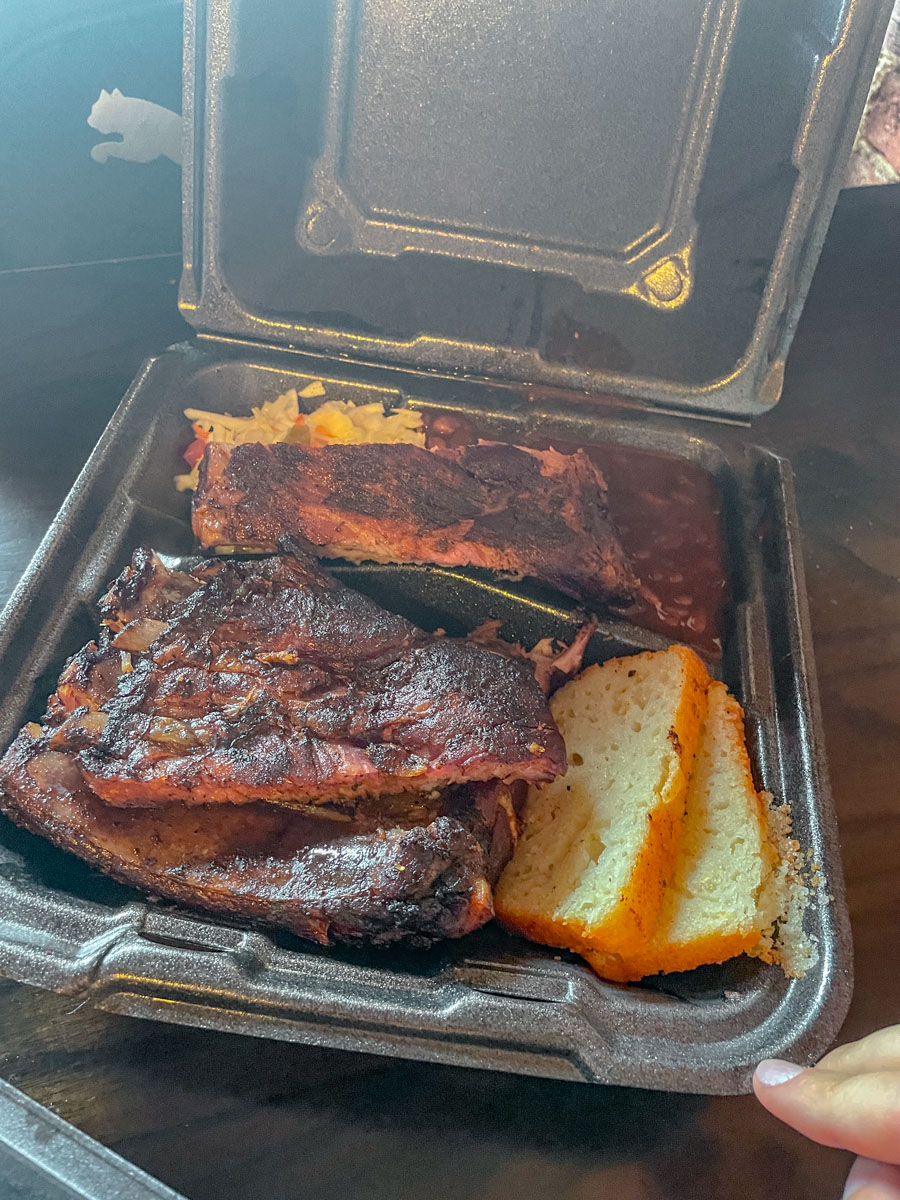 A serving of meat and bread at a farmer's market in Nashville.