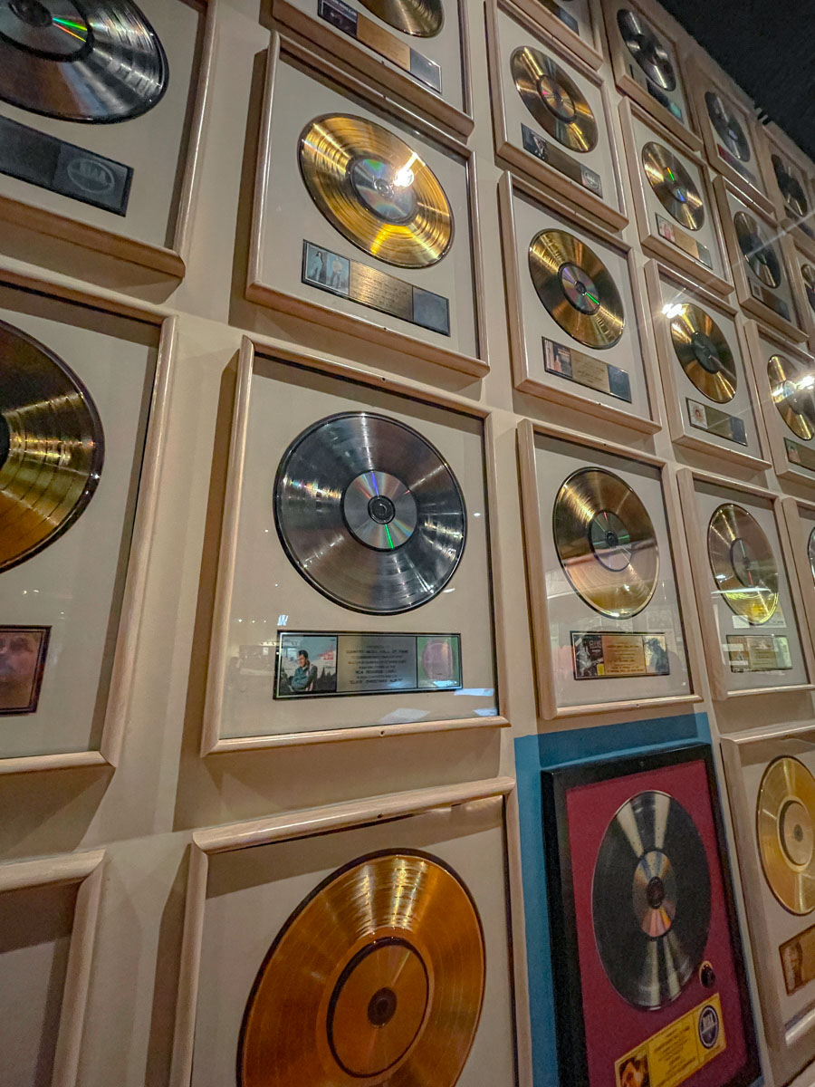 A wall of records inside a museum in Nashville.