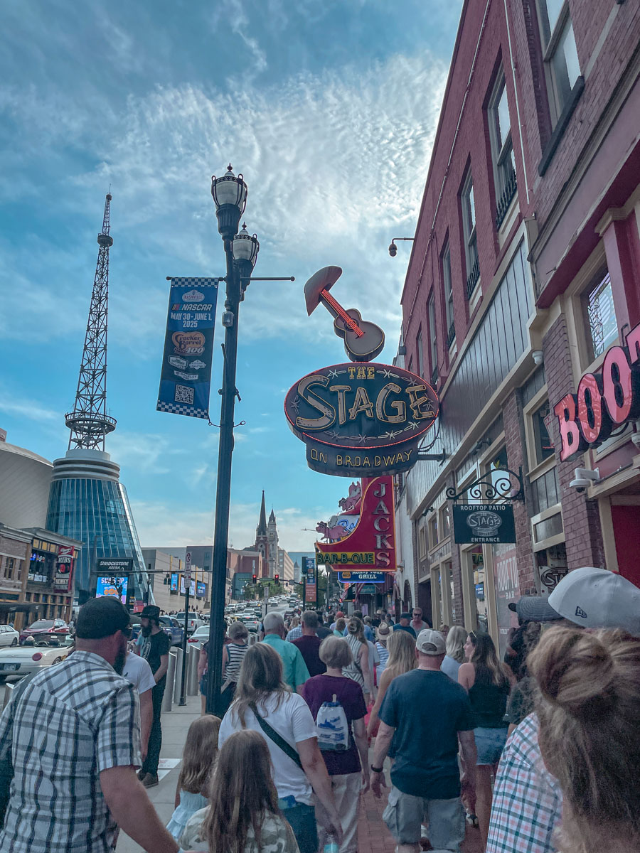 People walking on Broadway in Nashville Tennessee.