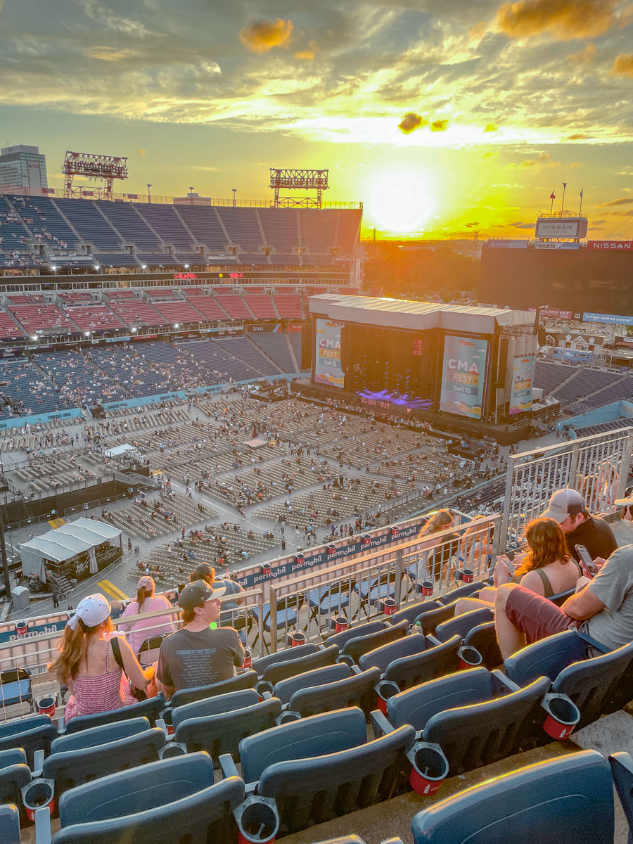 People inside a stadium at sunset in Nashville.