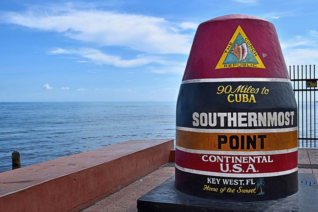 Southernmost Point buoy marker in Key West, Florida.