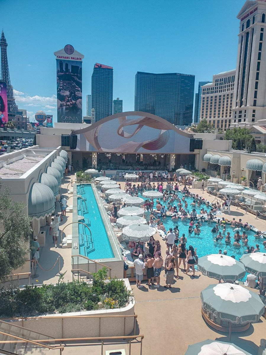 People partying / day clubbing at the pool area of Caesars Palace Las Vegas.