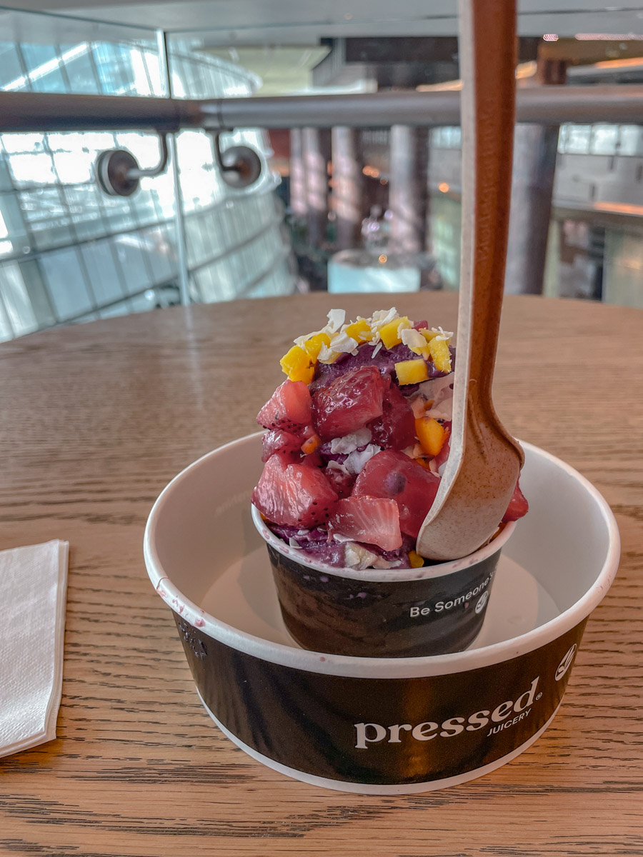A serving of a fruit dessert.