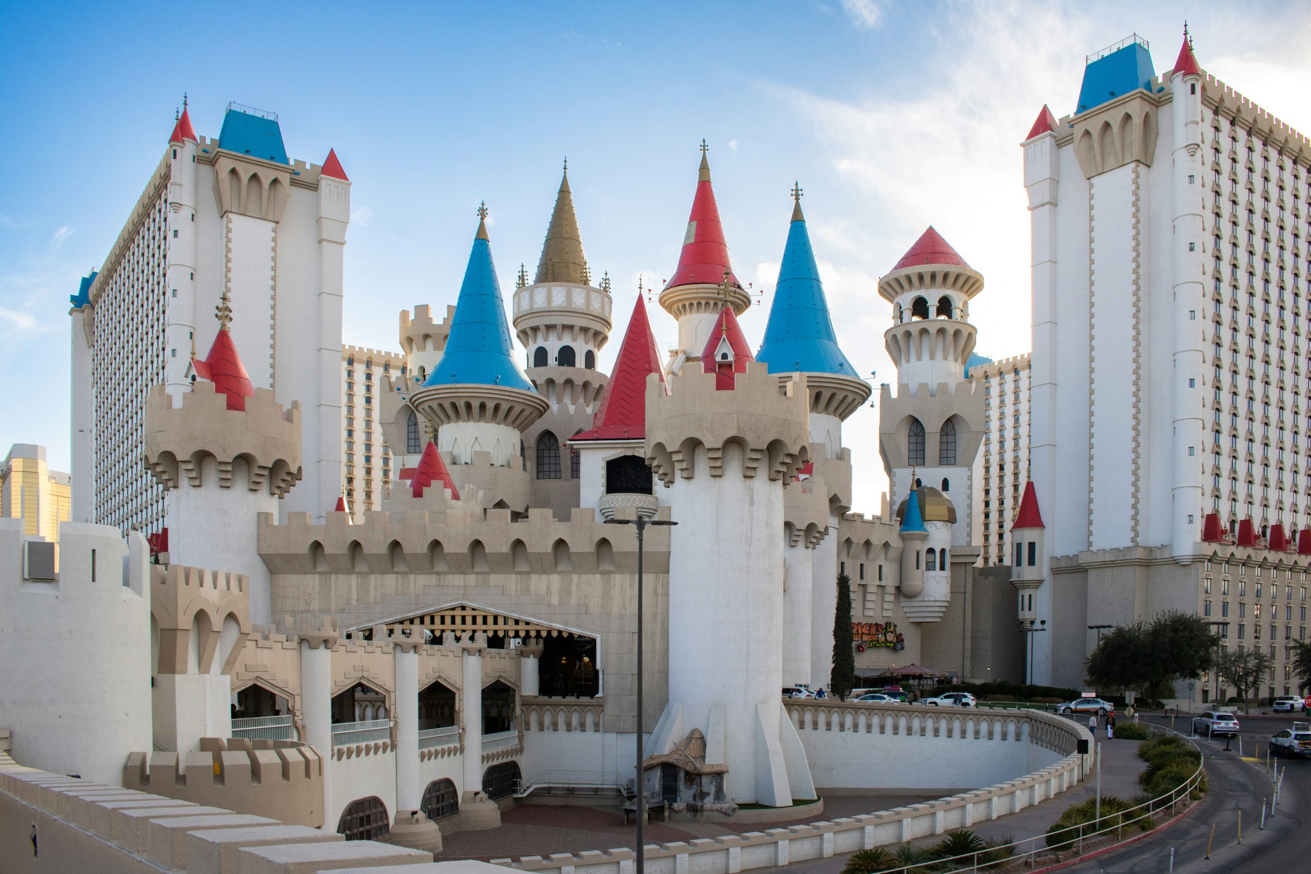 Excalibur hotel in Las Vegas with tower and castle-like exteriors.